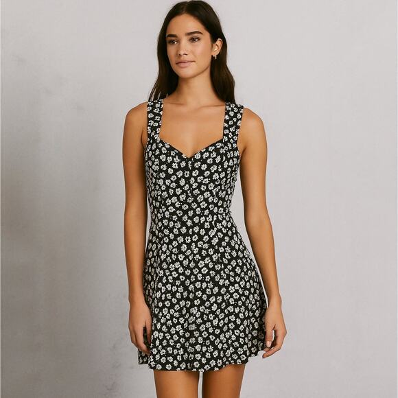 Vintage 90s Moda International black and white babydoll mini dress size 14 - Picture 1 of 13